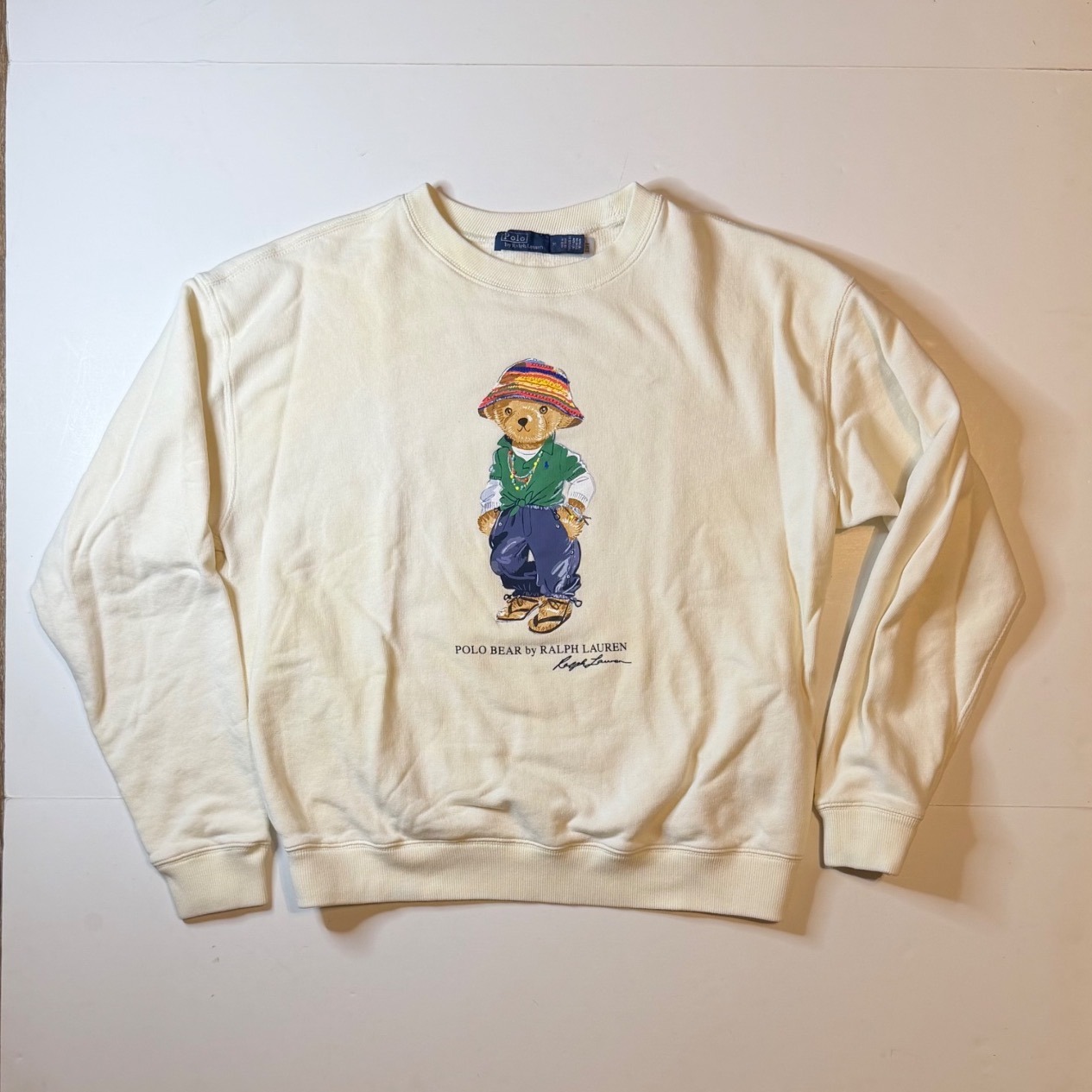 Polo Ralph Lauren Polo Bear Sweatshirt Cream Cotton Crewneck Medium